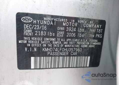 2017 Hyundai Elantra Se from USA, damaged, VIN KMHD74LF0HU357960
